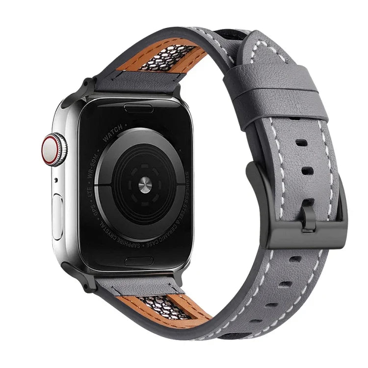Mesh Calfskin Genuine Leather Watch Band, For Apple Watch SE 2023 44mm, For Apple Watch SE 2023 40mm, For Apple Watch Ultra 2 49mm, For Apple Watch Series 9 45mm, For Apple Watch Series 9 41mm, For Apple Watch Ultra 49mm
