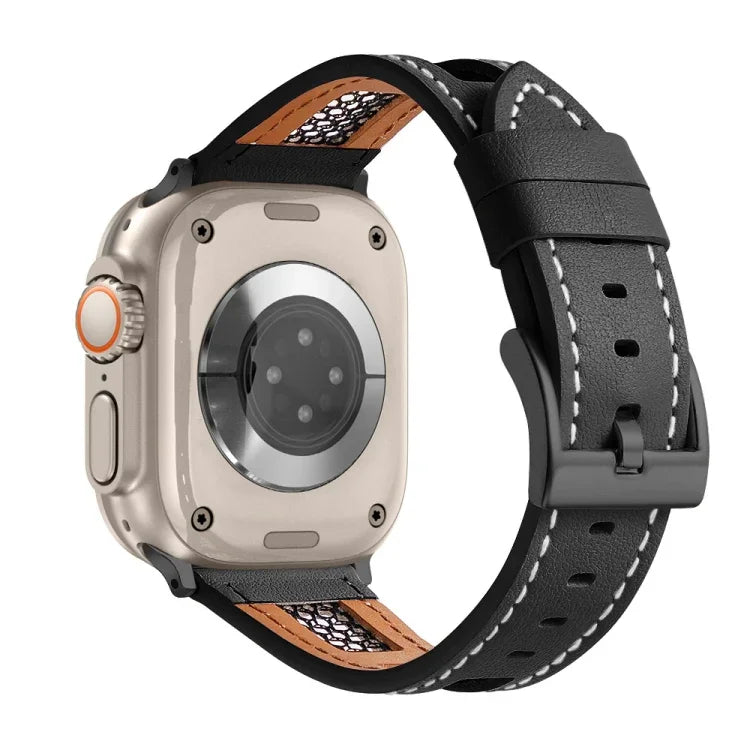 Mesh Calfskin Genuine Leather Watch Band, For Apple Watch SE 2023 44mm, For Apple Watch SE 2023 40mm, For Apple Watch Ultra 2 49mm, For Apple Watch Series 9 45mm, For Apple Watch Series 9 41mm, For Apple Watch Ultra 49mm