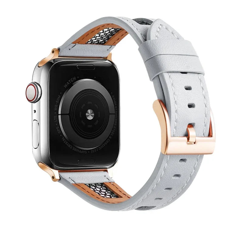 Mesh Calfskin Genuine Leather Watch Band, For Apple Watch SE 2023 44mm, For Apple Watch SE 2023 40mm, For Apple Watch Ultra 2 49mm, For Apple Watch Series 9 45mm, For Apple Watch Series 9 41mm, For Apple Watch Ultra 49mm
