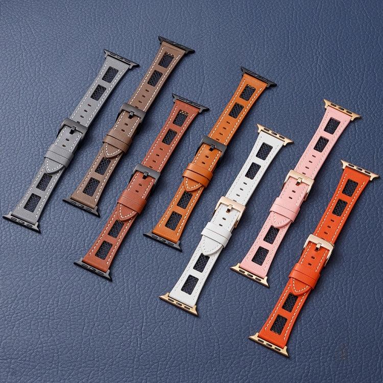 Mesh Calfskin Genuine Leather Watch Band, For Apple Watch SE 2023 44mm, For Apple Watch SE 2023 40mm, For Apple Watch Ultra 2 49mm, For Apple Watch Series 9 45mm, For Apple Watch Series 9 41mm, For Apple Watch Ultra 49mm