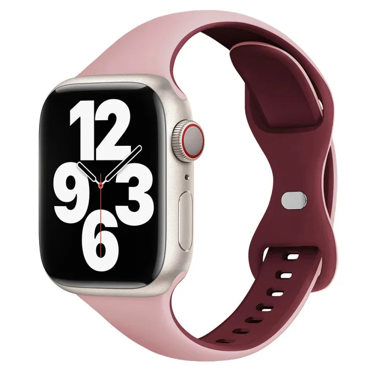 Two Color Slim Butterfly Buckle Silicone Watch Band, For Apple Watch Series 7 41mm, For Apple Watch Series 7 45mm, For Apple Watch SE 40mm, For Apple Watch SE 44mm, For Apple Watch Series 6 40mm, For Apple Watch Series 6 44mm