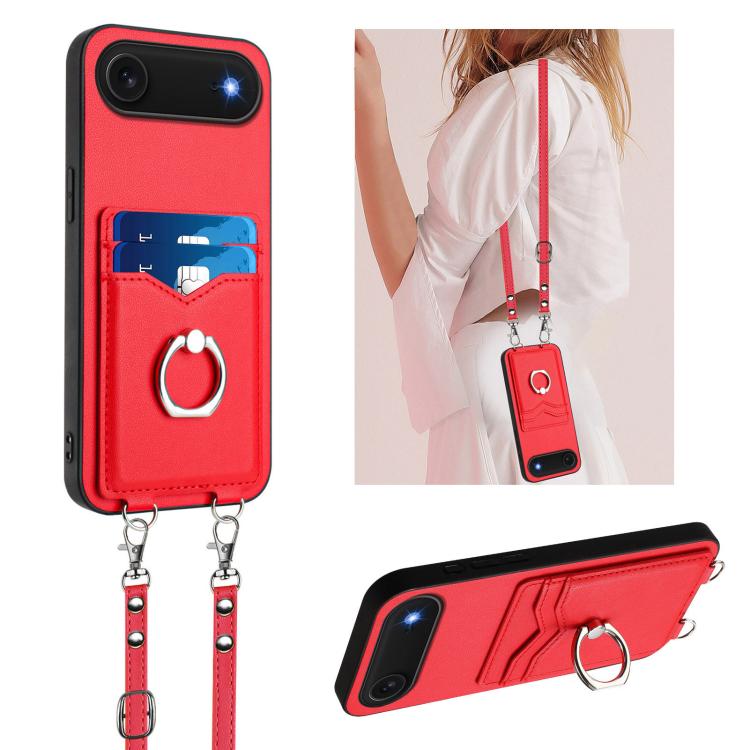R20 Crossbody Rope Ring Card Holder Phone Case, For iPhone 17 Pro Max, For iPhone 17 Pro, For iPhone 17, For iPhone Air, For iPhone 15 Pro Max, For iPhone 15 Pro, For iPhone 15 Plus, For iPhone 15