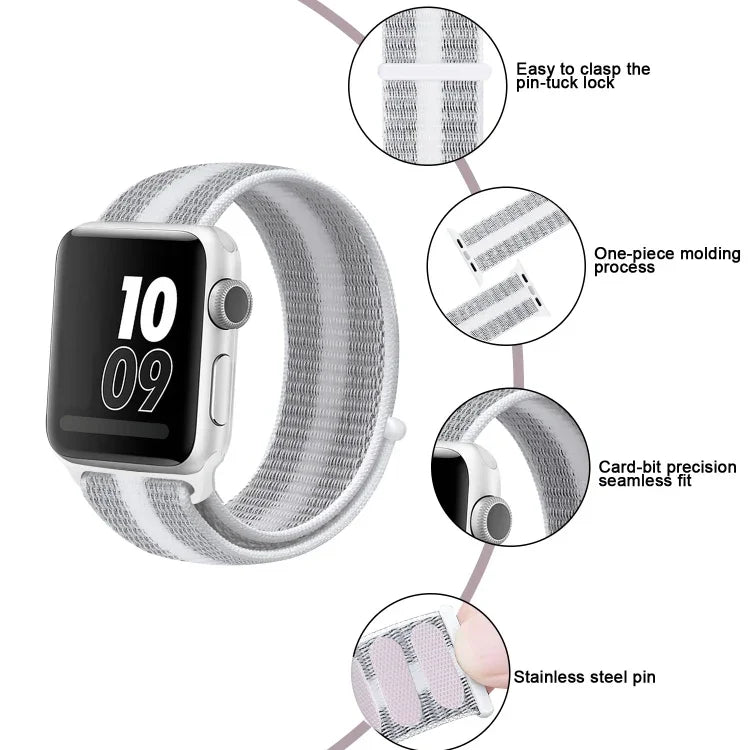 Nylon Loop Watchband, For Apple Watch Series 8&7 41mm / SE 2&6&SE&5&4 40mm / 3&2&1 38mm, For Apple Watch Ultra 49mm / Series 8&7 45mm / SE 2&6&SE&5&4 44mm / 3&2&1 42mm, For Apple Watch Series 7 45mm / 6 & SE & 5 & 4 44mm / 3 & 2 & 1 42mm               ...