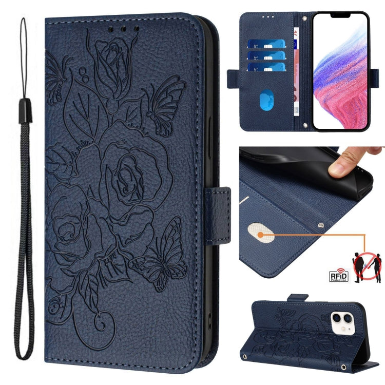 Embossed Rose RFID Anti-theft Leather Phone Case, For iPhone 14 Pro Max, For iPhone SE 2022 / SE 2020 / 8 / 7, For iPhone 13 Pro Max, For iPhone 13 Pro, For iPhone 13 mini, For iPhone 12  / 12 Pro, For iPhone 12 Pro Max, For iPhone 12 mini