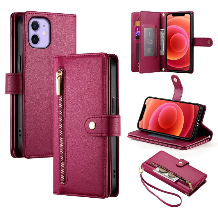 Nine Card-slot Zipper Wallet Bag Leather Phone Case, For iPhone 14 Pro Max, For iPhone 13 Pro Max, For iPhone 13 Pro, For iPhone 13, For iPhone 13 mini, For iPhone 12 / 12 Pro, For iPhone 12 Pro Max, For iPhone 12 mini