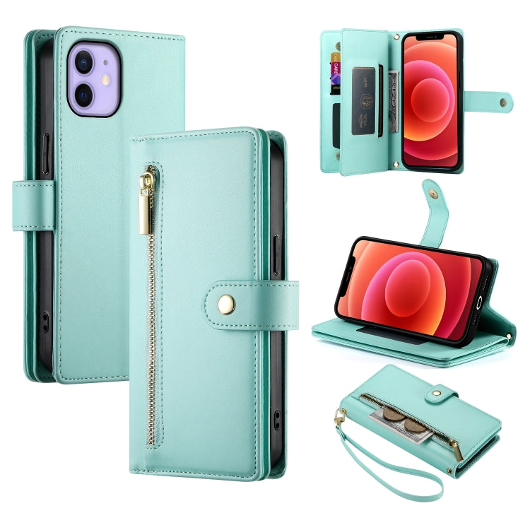 Nine Card-slot Zipper Wallet Bag Leather Phone Case, For iPhone 14 Pro Max, For iPhone 13 Pro Max, For iPhone 13 Pro, For iPhone 13, For iPhone 13 mini, For iPhone 12 / 12 Pro, For iPhone 12 Pro Max, For iPhone 12 mini