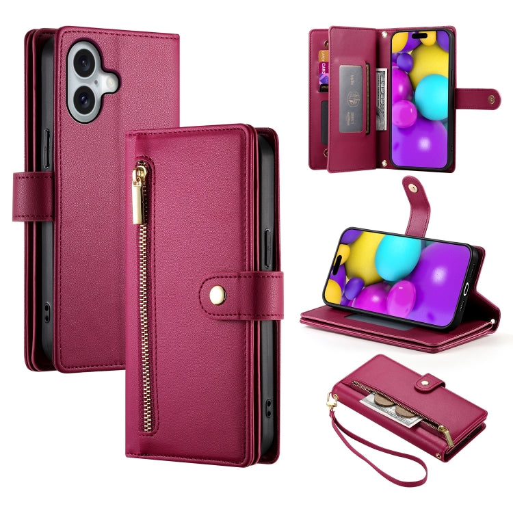 Nine Card-slot Zipper Wallet Bag Leather Phone Case, For iPhone 17 Pro Max, For iPhone 17 Pro, For iPhone 17, For iPhone Air, For iPhone 16e, For iPhone 16 Pro Max, For iPhone 16 Pro, For iPhone 16 Plus