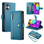 Nine Card-slot Zipper Wallet Bag Leather Phone Case, For iPhone 17 Pro Max, For iPhone 17 Pro, For iPhone 17, For iPhone Air, For iPhone 16e, For iPhone 16 Pro Max, For iPhone 16 Pro, For iPhone 16 Plus
