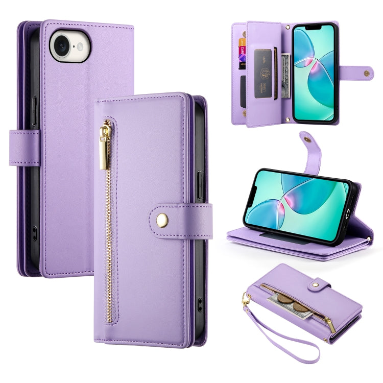 Nine Card-slot Zipper Wallet Bag Leather Phone Case, For iPhone 17 Pro Max, For iPhone 17 Pro, For iPhone 17, For iPhone Air, For iPhone 16e, For iPhone 16 Pro Max, For iPhone 16 Pro, For iPhone 16 Plus