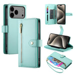 Nine Card-slot Zipper Wallet Bag Leather Phone Case, For iPhone 17 Pro Max, For iPhone 17 Pro, For iPhone 17, For iPhone Air, For iPhone 16e, For iPhone 16 Pro Max, For iPhone 16 Pro, For iPhone 16 Plus