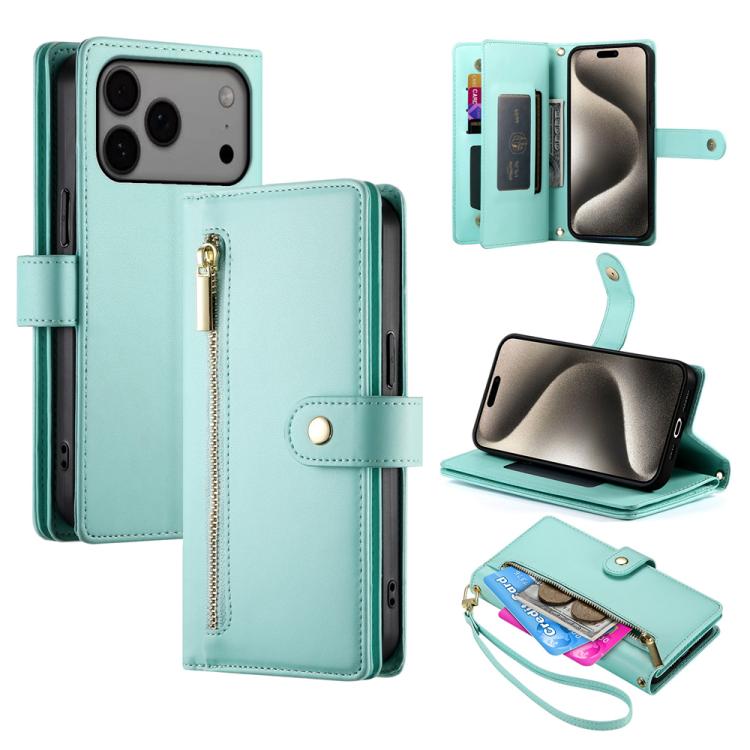 Nine Card-slot Zipper Wallet Bag Leather Phone Case, For iPhone 17 Pro Max, For iPhone 17 Pro, For iPhone 17, For iPhone Air, For iPhone 16e, For iPhone 16 Pro Max, For iPhone 16 Pro, For iPhone 16 Plus