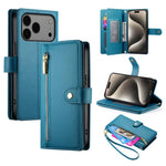Nine Card-slot Zipper Wallet Bag Leather Phone Case, For iPhone 17 Pro Max, For iPhone 17 Pro, For iPhone 17, For iPhone Air, For iPhone 16e, For iPhone 16 Pro Max, For iPhone 16 Pro, For iPhone 16 Plus