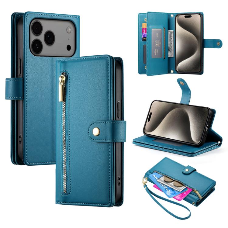 Nine Card-slot Zipper Wallet Bag Leather Phone Case, For iPhone 17 Pro Max, For iPhone 17 Pro, For iPhone 17, For iPhone Air, For iPhone 16e, For iPhone 16 Pro Max, For iPhone 16 Pro, For iPhone 16 Plus