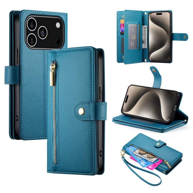 Nine Card-slot Zipper Wallet Bag Leather Phone Case, For iPhone 17 Pro Max, For iPhone 17 Pro, For iPhone 17, For iPhone Air, For iPhone 16e, For iPhone 16 Pro Max, For iPhone 16 Pro, For iPhone 16 Plus