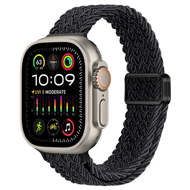 Slim Magnetic Buckle Nylon Braided Watch Band, For Apple Watch Ultra 2 49mm, For Apple Watch Series 9 45mm