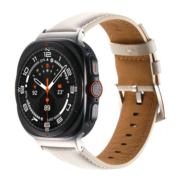 Plain Genuine Leather Watch Band, For Samsung Galaxy Watch Ultra 47mm / Ultra 2025