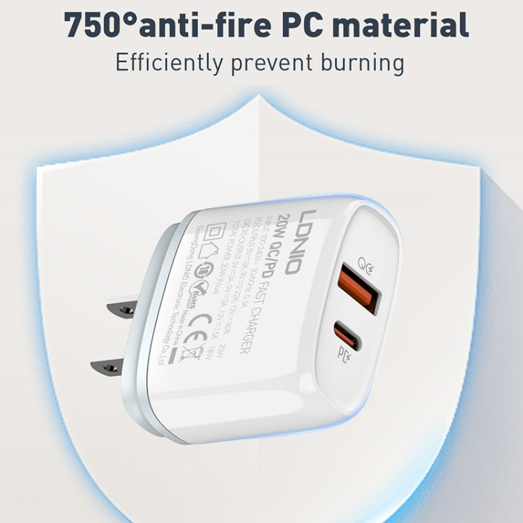 LDNIO Q229 QC3.0 / PD20W USB + Type-C Fast Charger with 1m Type-C to Type-C Cable, EU Plug, UK Plug, US Plug