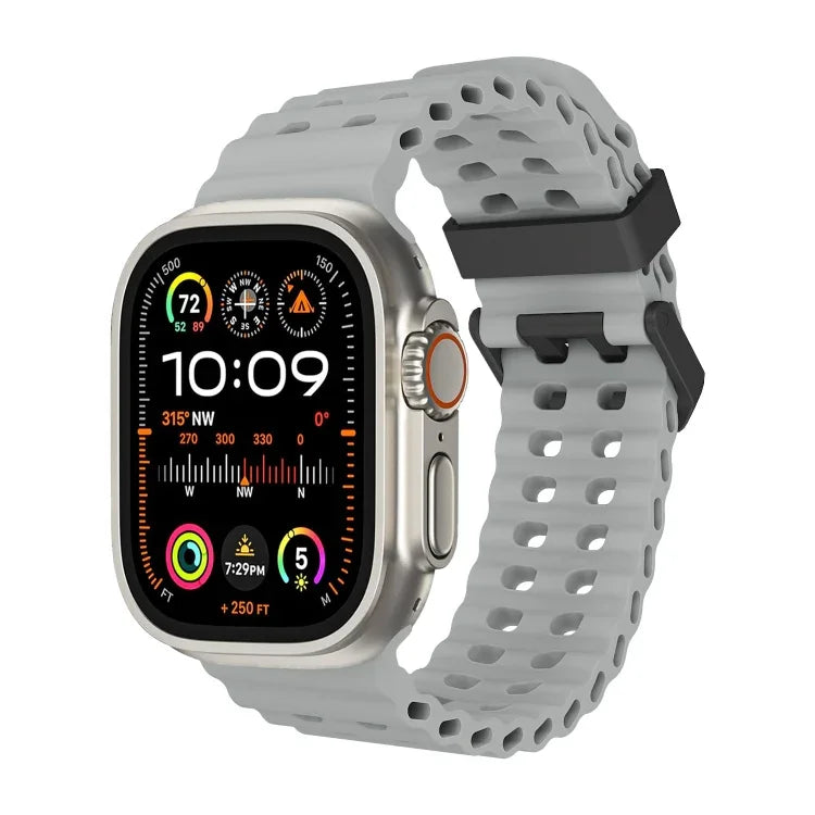 Ocean Dual-Row Hole Silicone Watch Band, For Apple Watch Ultra 49mm, For Apple Watch Series 8 45mm, For Apple Watch SE 2022 44mm