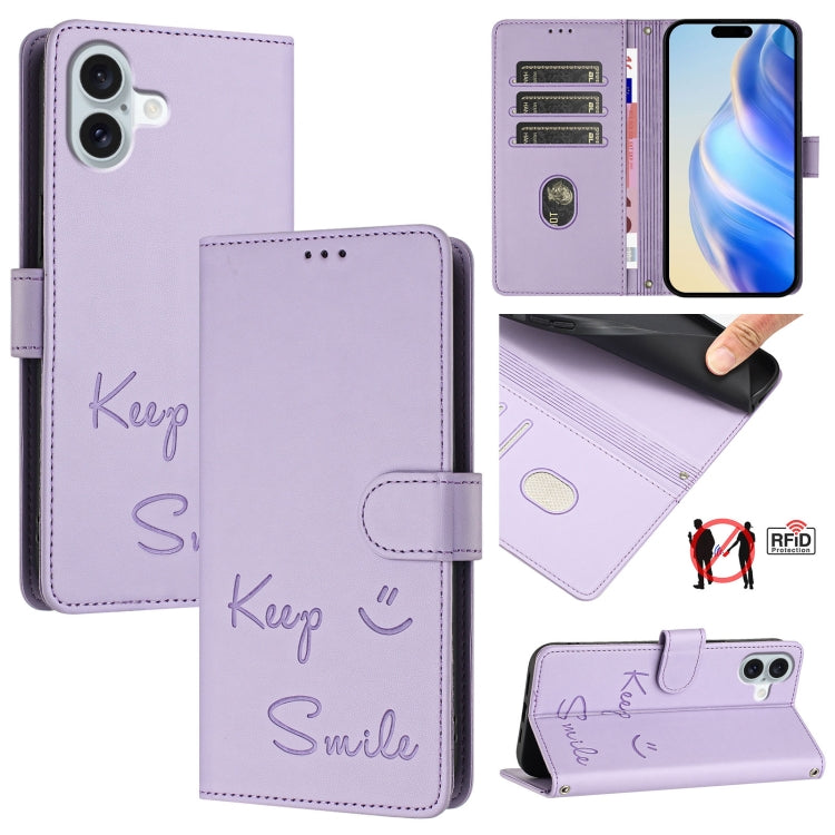 Smile Embossing RFID Leather Phone Case, For iPhone 17 Pro Max, For iPhone 17 Pro, For iPhone 17, For iPhone Air, For iPhone SE 2024, For iPhone 16 Pro Max, For iPhone 16 Pro, For iPhone 16 Plus