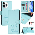 Smile Embossing RFID Leather Phone Case, For iPhone 16, For iPhone 15 Pro Max, For iPhone 15 Pro, For iPhone 15 Plus, For iPhone 15, For iPhone 14 Plus, For iPhone 14 / 13, For iPhone 14 Pro