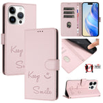 Smile Embossing RFID Leather Phone Case, For iPhone 16, For iPhone 15 Pro Max, For iPhone 15 Pro, For iPhone 15 Plus, For iPhone 15, For iPhone 14 Plus, For iPhone 14 / 13, For iPhone 14 Pro