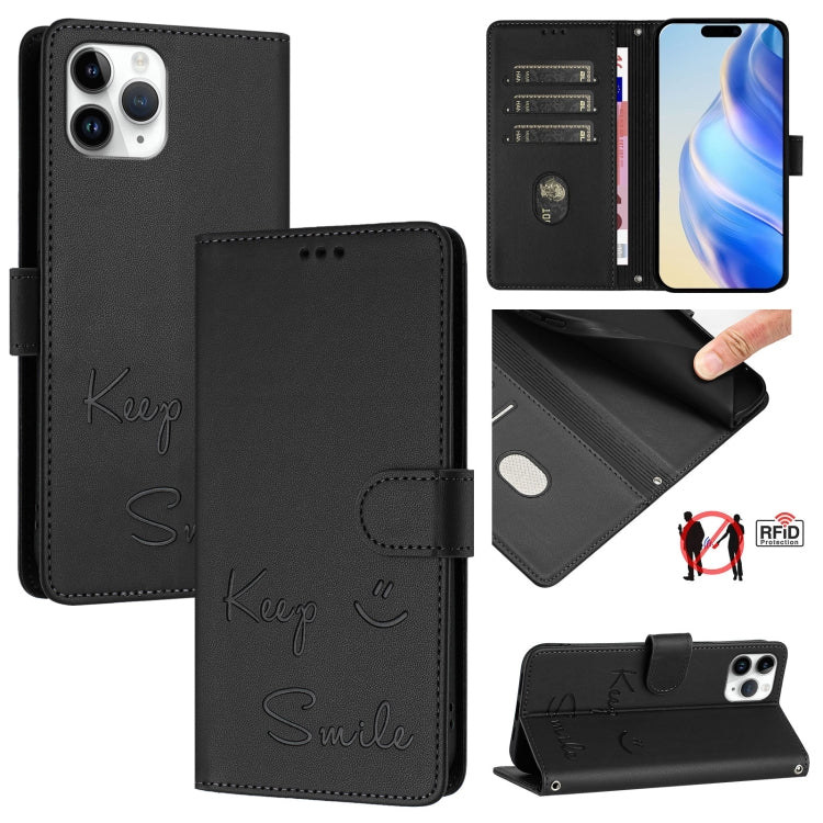 Smile Embossing RFID Leather Phone Case, For iPhone 11 Pro Max, For iPhone 11, For iPhone 11 Pro, For iPod Touch 7 / 6 / 5, For iPhone X / XS, For iPhone XR, For iPhone XS Max, For iPhone 8 Plus / 7 Plus