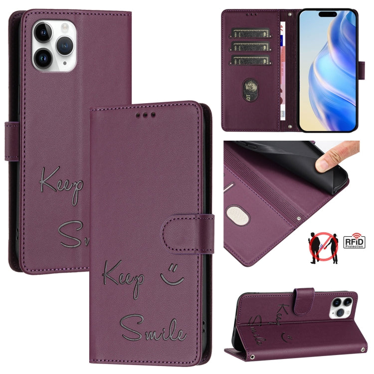 Smile Embossing RFID Leather Phone Case, For iPhone 11 Pro Max, For iPhone 11, For iPhone 11 Pro, For iPod Touch 7 / 6 / 5, For iPhone X / XS, For iPhone XR, For iPhone XS Max, For iPhone 8 Plus / 7 Plus