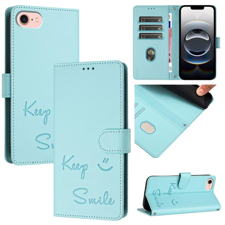 Smile Embossing RFID Leather Phone Case, For iPhone 17 Pro Max, For iPhone 17 Pro, For iPhone 17, For iPhone Air, For iPhone SE 2024, For iPhone 16 Pro Max, For iPhone 16 Pro, For iPhone 16 Plus
