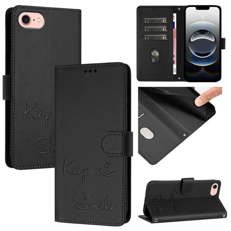 Smile Embossing RFID Leather Phone Case, For iPhone 17 Pro Max, For iPhone 17 Pro, For iPhone 17, For iPhone Air, For iPhone SE 2024, For iPhone 16 Pro Max, For iPhone 16 Pro, For iPhone 16 Plus