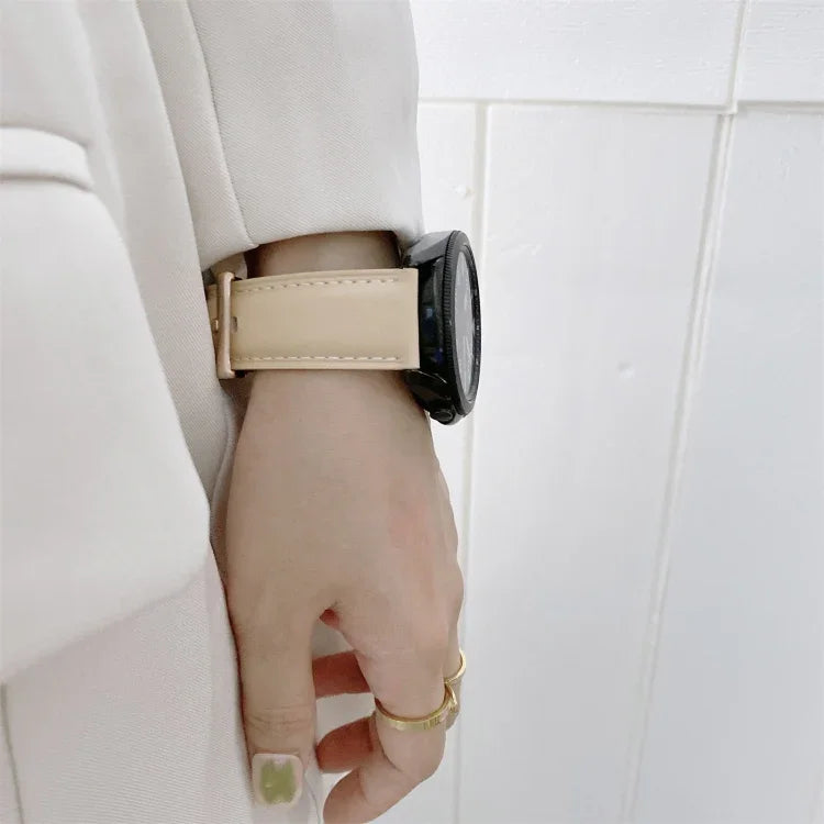 Genuine Leather Silver Buckle Replacement Strap Watchband, For Samsung Galaxy Watch3 45mm, For Samsung Galaxy Watch3 41mm