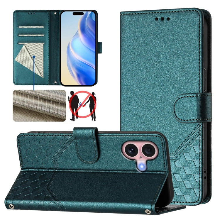 Honeycomb Embossing RFID Leather Phone Case, For iPhone 17e / 16e, For iPhone 17 Pro Max, For iPhone 17 Pro, For iPhone 17, For iPhone Air, For iPhone 16 Pro Max, For iPhone 16 Pro, For iPhone 16 Plus