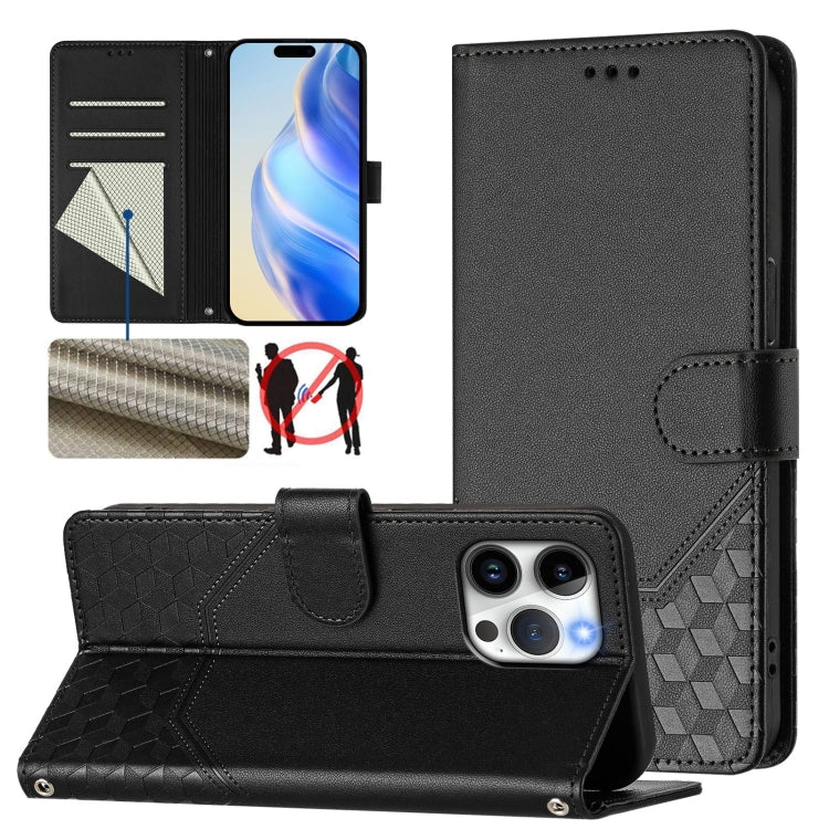 Honeycomb Embossing RFID Leather Phone Case, For iPhone 16, For iPhone 15 Pro Max, For iPhone 15 Pro, For iPhone 15 Plus, For iPhone 15, For iPhone 14 Plus, For iPhone 14 / 13, For iPhone 14 Pro
