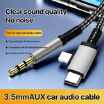 2 in 1 8 Pin, USB-C / Type-C to 3.5mm Car AUX Audio Adapter Cable, Type-C, 8 Pin to 3.5mm, Length: 1m