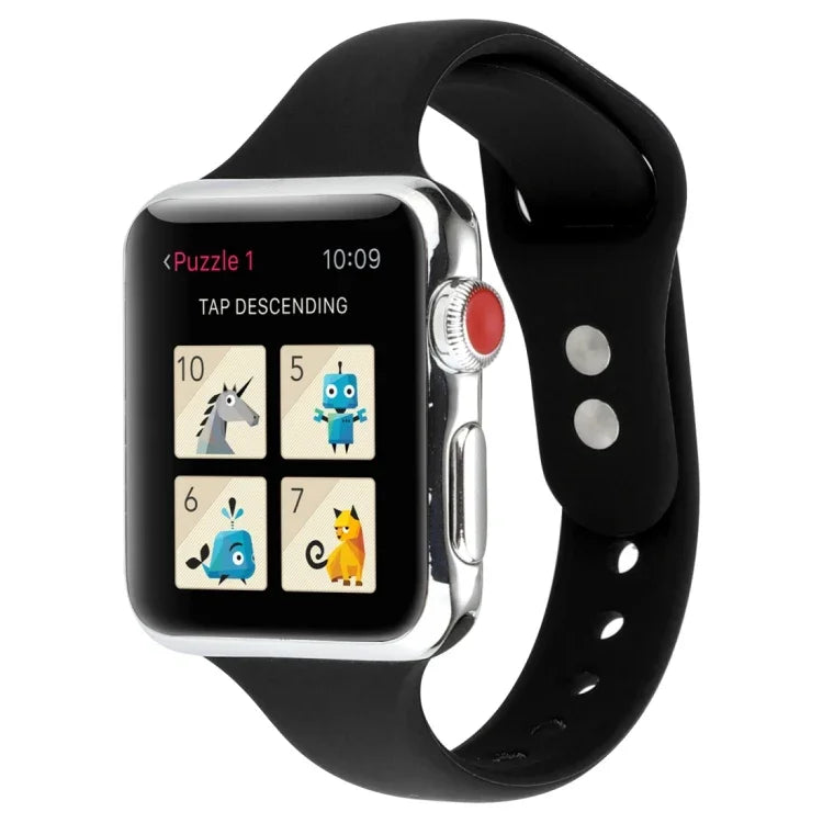 Thin Silicone Double Buckle Replacement Wrist Strap, For Apple Watch Series 7 41mm / 6 & SE & 5 & 4 40mm / 3 & 2 & 1 38mm, For Apple Watch Series 8&7 41mm / SE 2&6&SE&5&4 40mm / 3&2&1 38mm