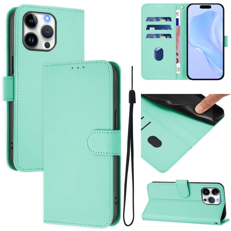 Skin Feel Solid Color Leather Phone Case with Lanyard, For iPhone Air, For iPhone 16 Pro Max