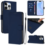 Skin Feel Solid Color Leather Phone Case with Lanyard, For iPhone Air, For iPhone 16 Pro Max