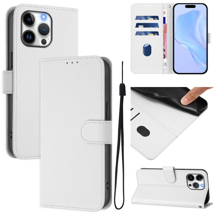 Skin Feel Solid Color Leather Phone Case with Lanyard, For iPhone Air, For iPhone 16 Pro Max