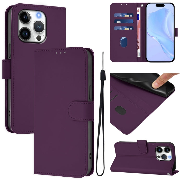 Skin Feel Solid Color Leather Phone Case with Lanyard, For iPhone 16 Pro, For iPhone 16 Plus