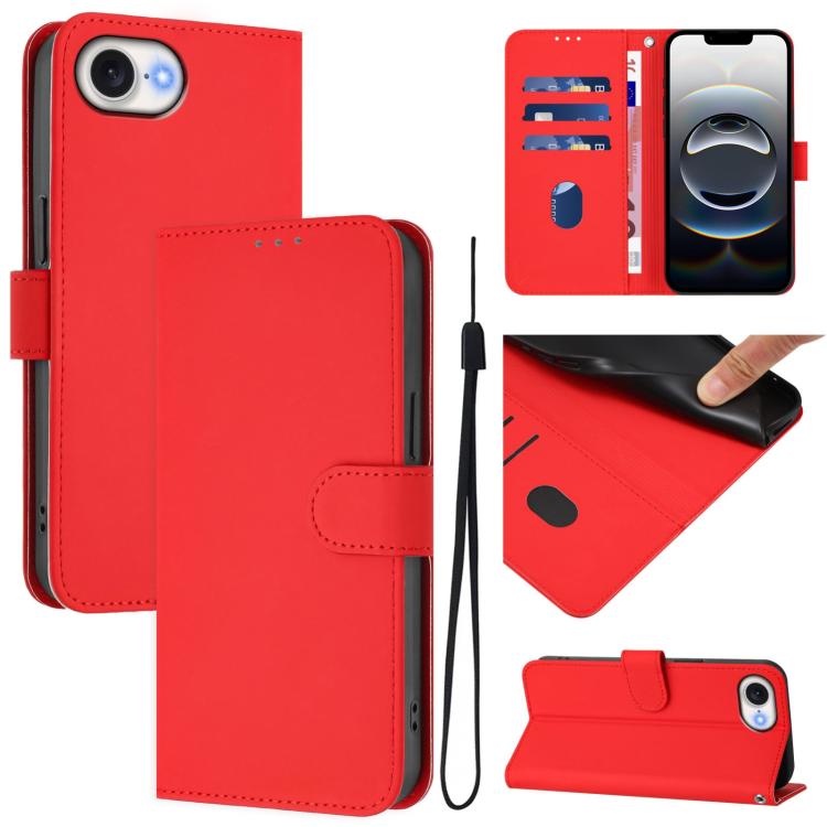 Skin Feel Solid Color Leather Phone Case with Lanyard, For iPhone 17e / 16e, For iPhone 17 Pro Max
