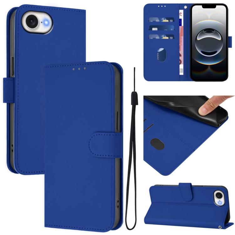 Skin Feel Solid Color Leather Phone Case with Lanyard, For iPhone 17e / 16e, For iPhone 17 Pro Max