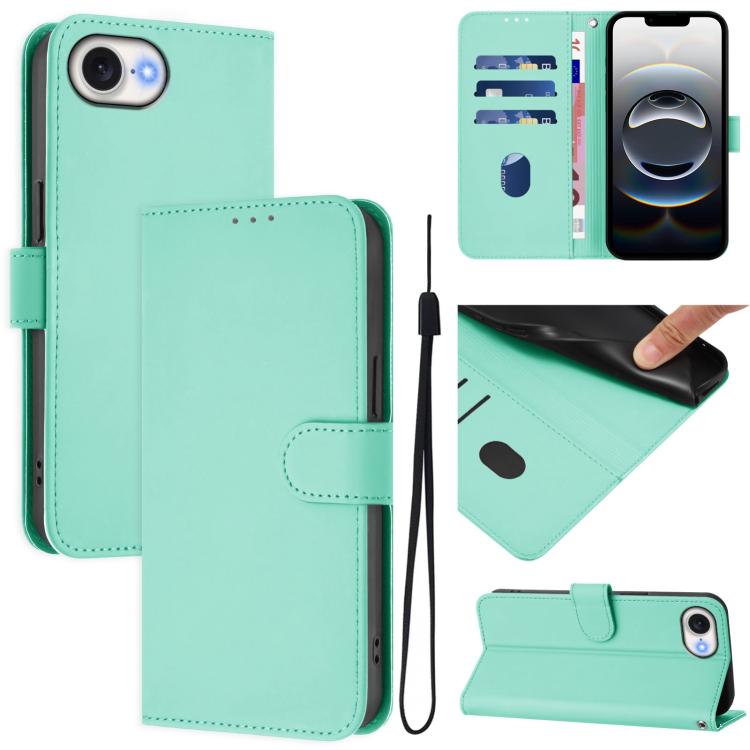 Skin Feel Solid Color Leather Phone Case with Lanyard, For iPhone 17e / 16e, For iPhone 17 Pro Max