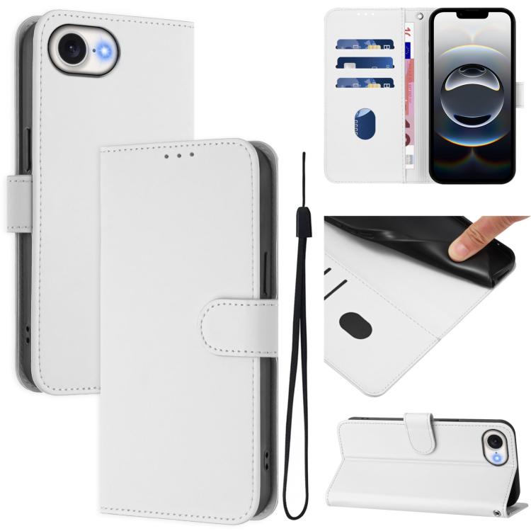 Skin Feel Solid Color Leather Phone Case with Lanyard, For iPhone 17e / 16e, For iPhone 17 Pro Max
