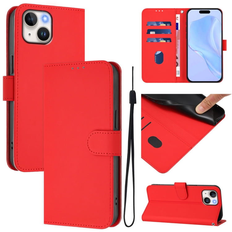 Skin Feel Solid Color Leather Phone Case with Lanyard, For iPhone 14 / 13, For iPhone 14 Pro