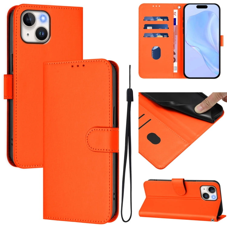Skin Feel Solid Color Leather Phone Case with Lanyard, For iPhone 14 / 13, For iPhone 14 Pro