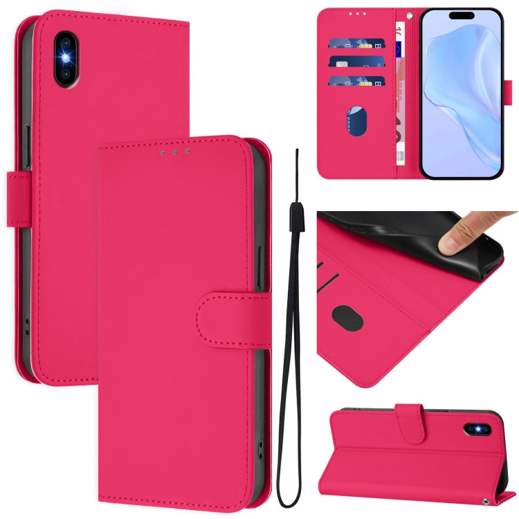 Skin Feel Solid Color Leather Phone Case with Lanyard, For iPhone XR, For iPhone XS Max