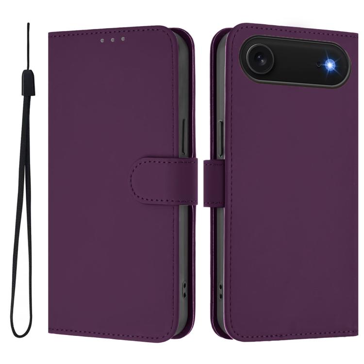 Skin Feel Solid Color Leather Phone Case with Lanyard, For iPhone Air, For iPhone 16 Pro Max
