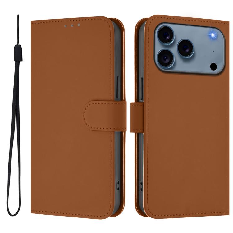 Skin Feel Solid Color Leather Phone Case with Lanyard, For iPhone 17e / 16e, For iPhone 17 Pro Max