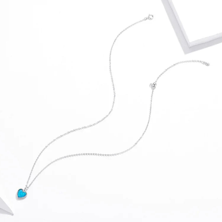 S925 Sterling Silver Deep Blue Heart Women Nacklace Jewelry