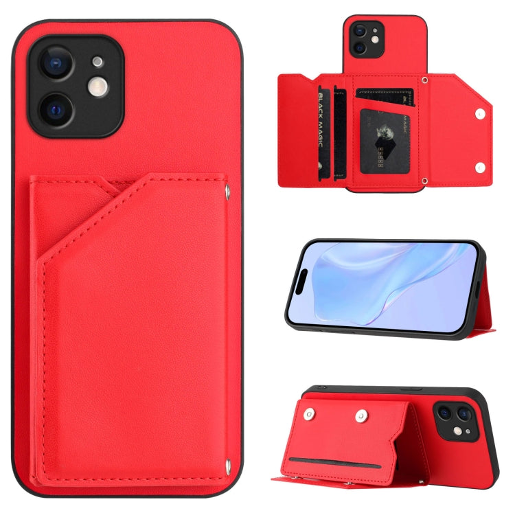 Skin Feel Four Card Slots Phone Case with Wrist Strap, For iPhone 7 / 8 / SE 2020 2022, For iPhone 13 Pro Max, For iPhone 13 Pro, For iPhone 13, For iPhone 13 mini, For iPhone 12, For iPhone 12 Pro Max, For iPhone 12 Pro