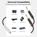 6.35mm 1/4 TRS Stereo Female to Dual Male Y-type Audio Cable, 6.35mm F to 2 x M